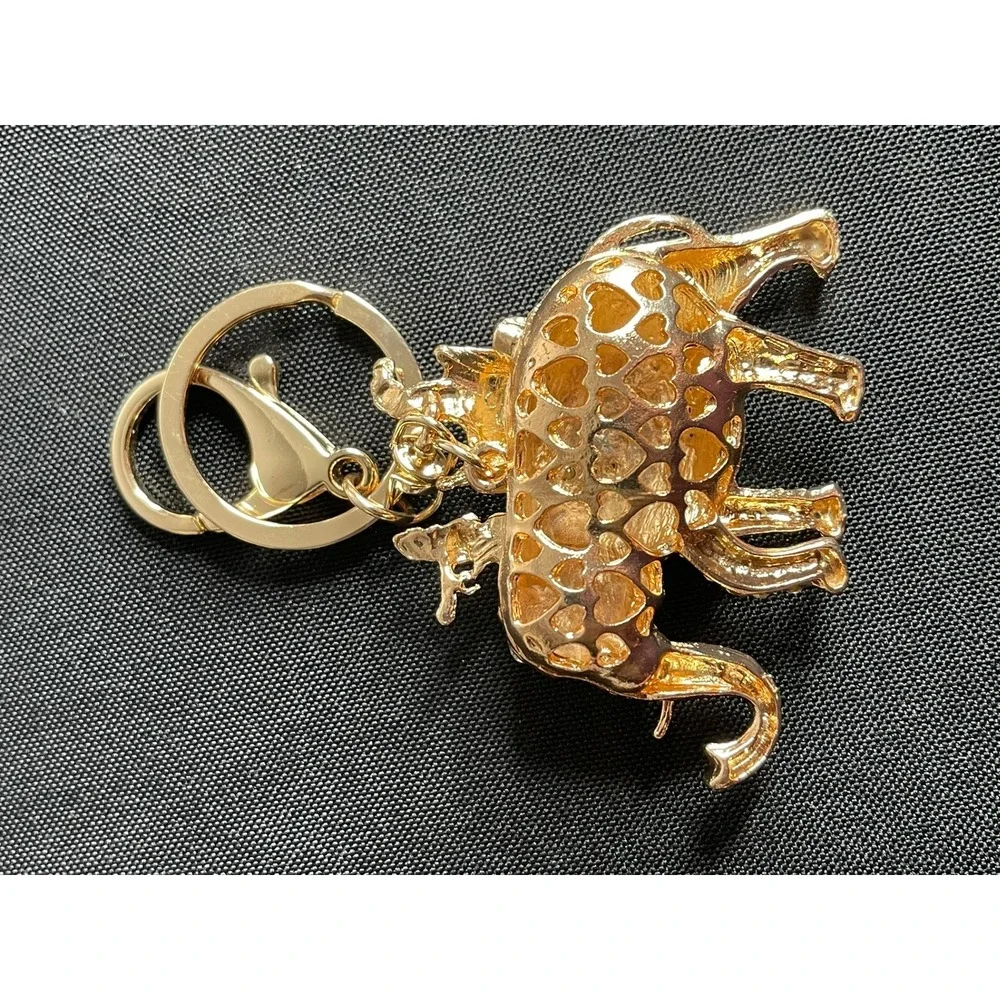 Gold Tone Rhinestone Elephant Keychain Bag Charm Crystal Enamel Heart Back